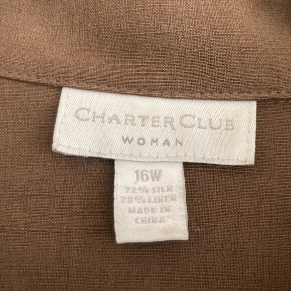 Charter Club Silk Linen Blend Button Front Top Tunic Brown Minimalist 16W - Picture 8 of 9